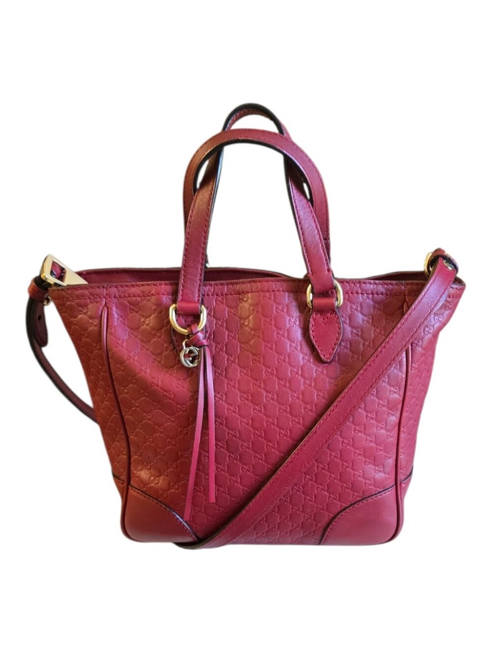 Gucci Burgundy Leather Handbag with Top Handles and Shoulder Strap